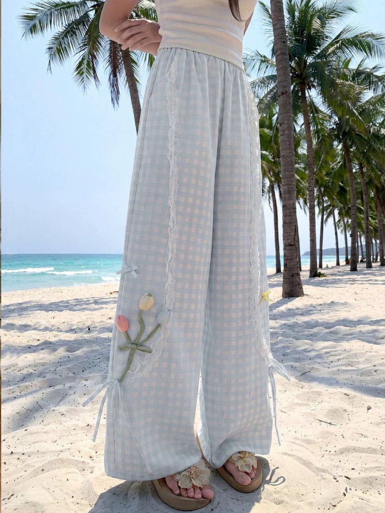 Tulip Bloom Meadow Check Pants-Bottoms-ntbhshop