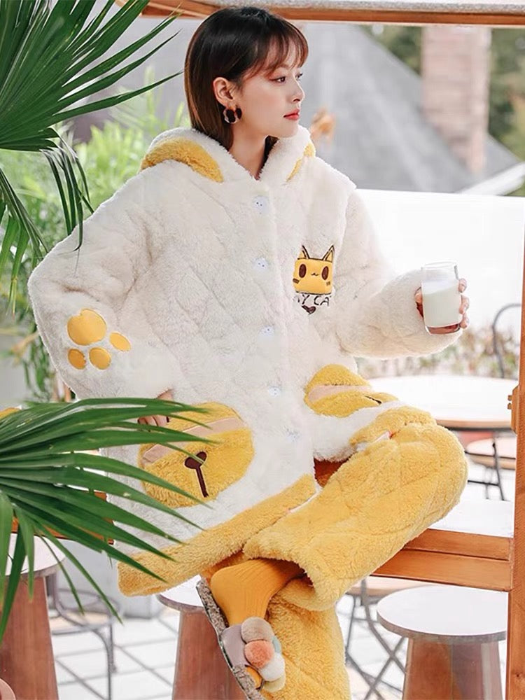 Meow Magic Cat Cartoon Cozy Winter Quilted Pajama Set-ntbhshop