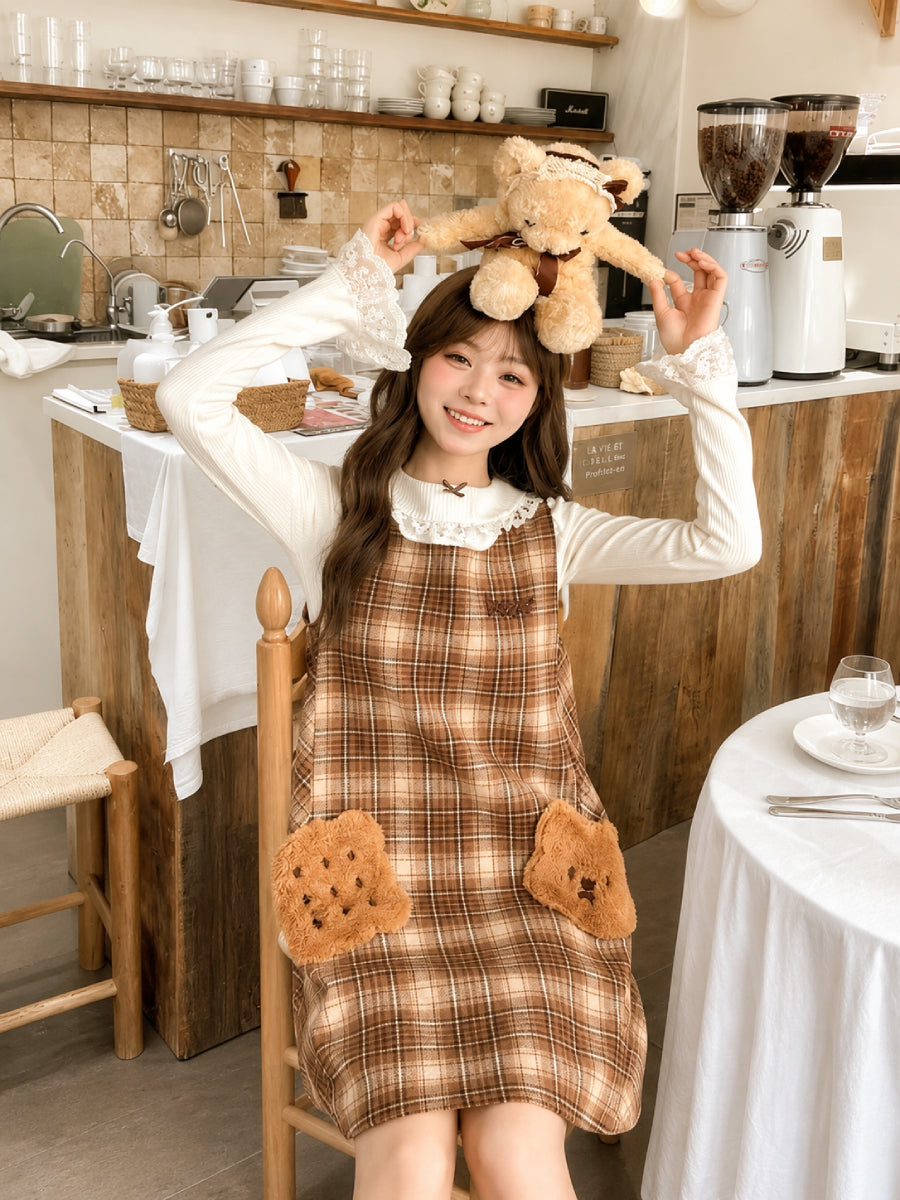 Cookie Bear Plaid Dress-Dresses-ntbhshop