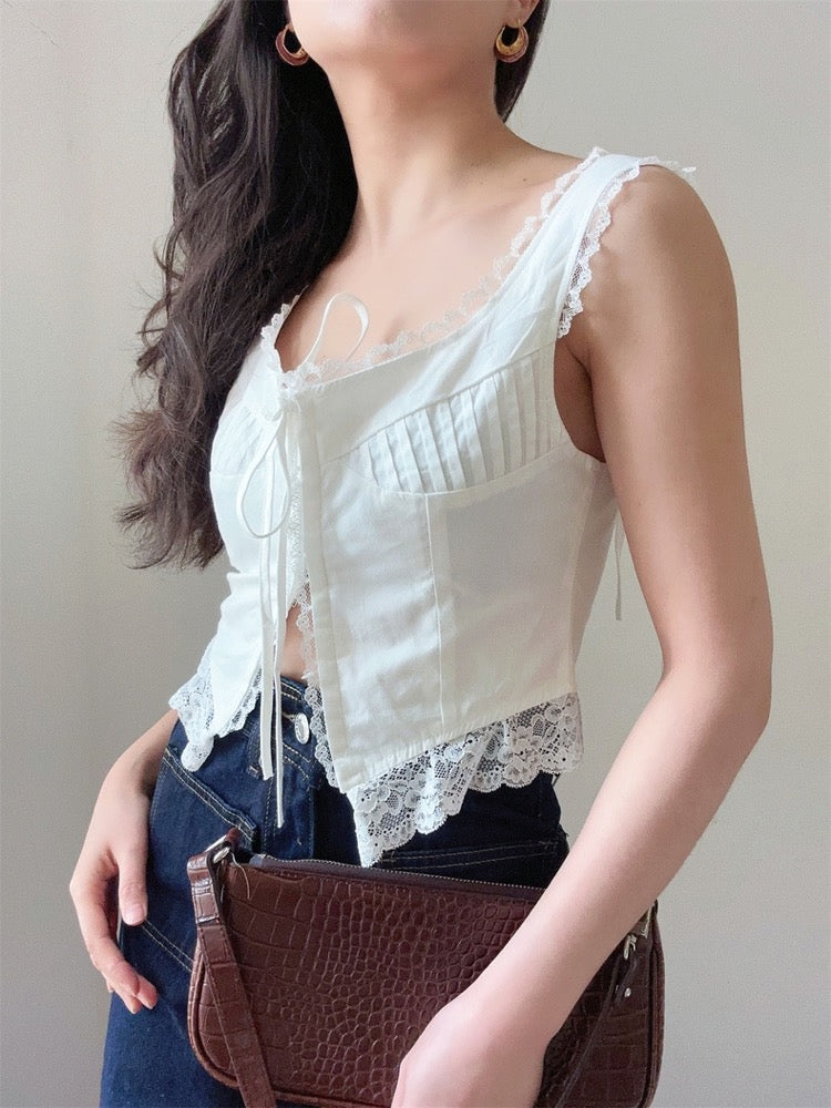 Pure Eclat French Lace Suspender Crop Top-ntbhshop