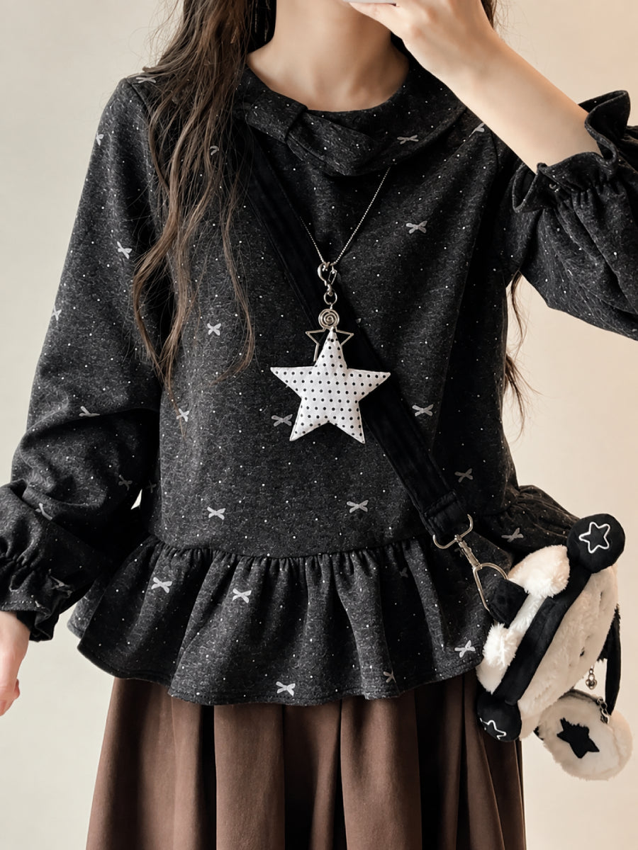 Bow Sprinkle Ruffle Blouses-Tops-ntbhshop