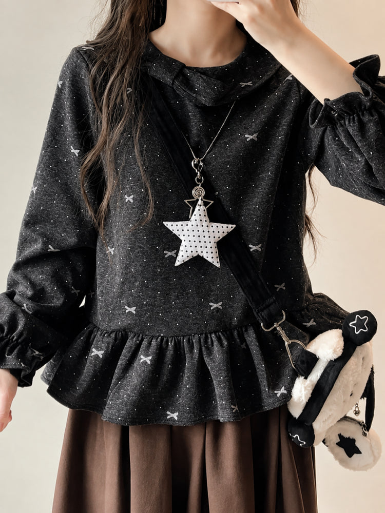 Bow Sprinkle Ruffle Blouses-Tops-ntbhshop