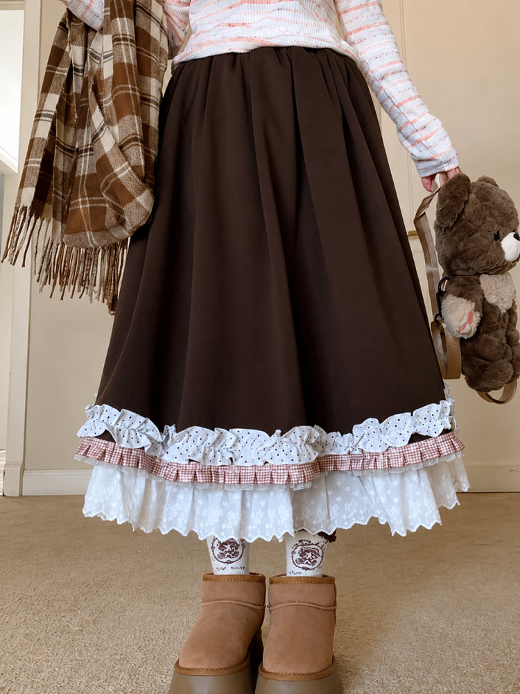Choco Latte Ruffle Skirt-Bottoms-ntbhshop