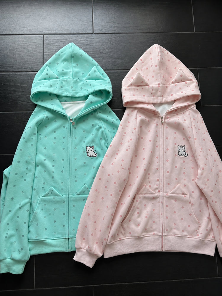 Kitten Dot Hooded Jackets-Outerwear-ntbhshop
