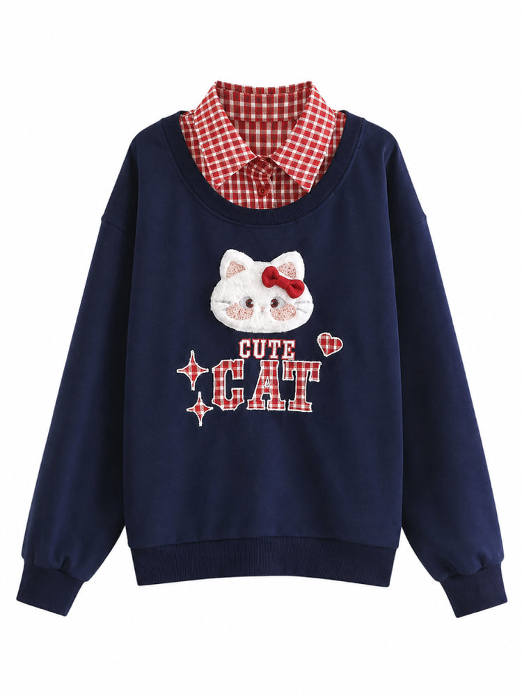 Kitty Crush Collar Sweatshirt-Tops-ntbhshop