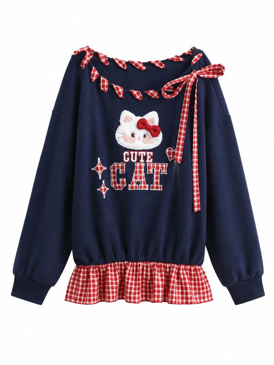 Kitty Crush Off-Shoulder Sweatshirt-Tops-ntbhshop