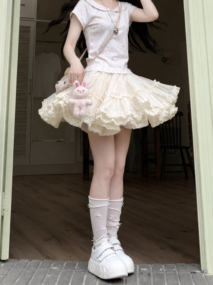 Ribbon Bloom Doll Collar Tee-Tops-ntbhshop