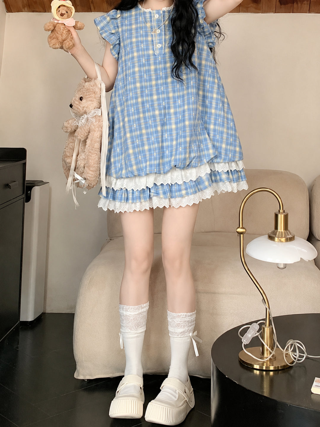 Gingham Bear Doll Dresses-Sets-ntbhshop