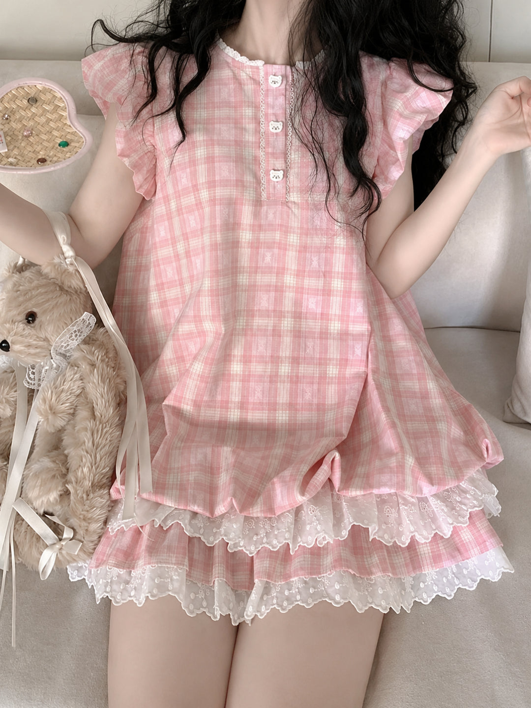 Gingham Bear Doll Dresses-Sets-ntbhshop
