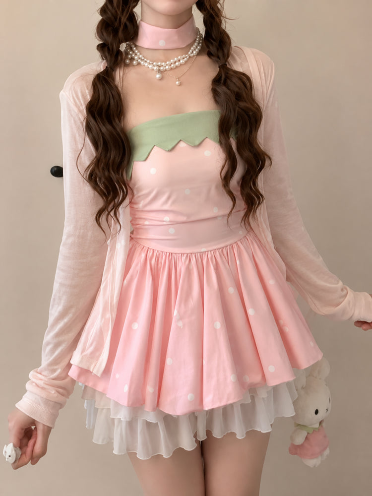 Strawberry Diary Bubble Top, Cardigan, & Skirt-Sets-ntbhshop