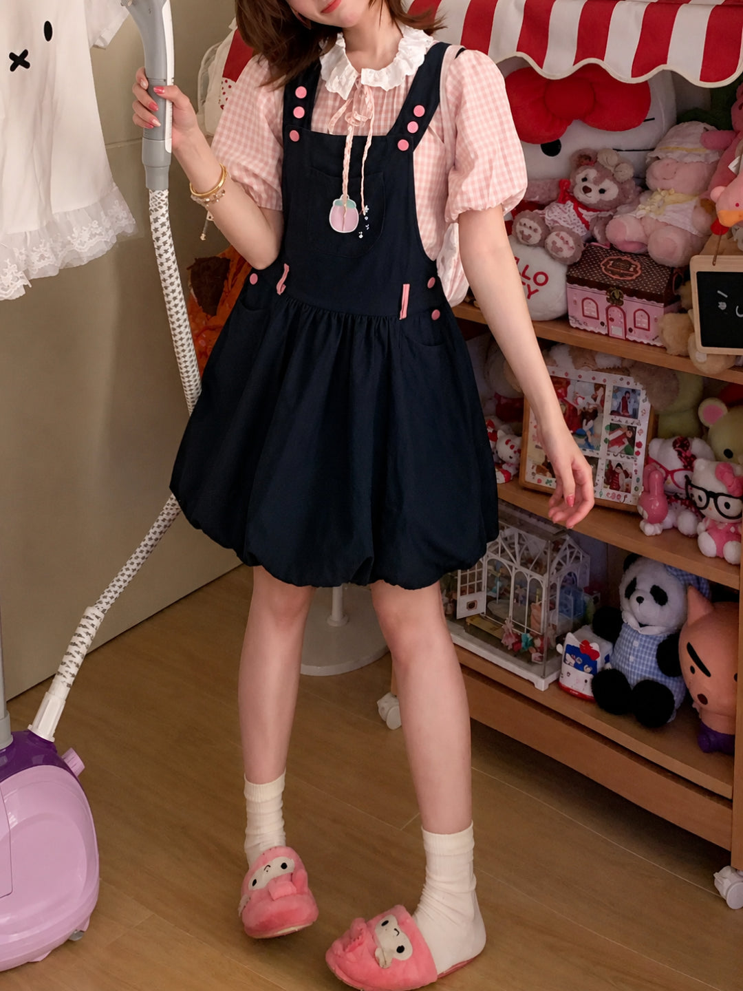 Strawberry Diary Blouse & Denim Bubble Dress-Sets-ntbhshop