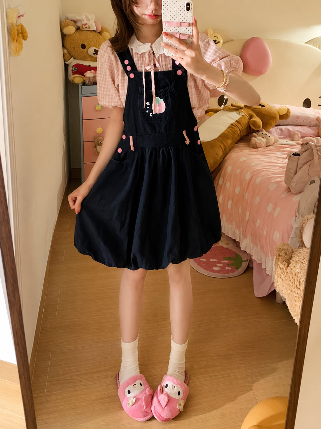 Strawberry Diary Blouse & Denim Bubble Dress-Sets-ntbhshop