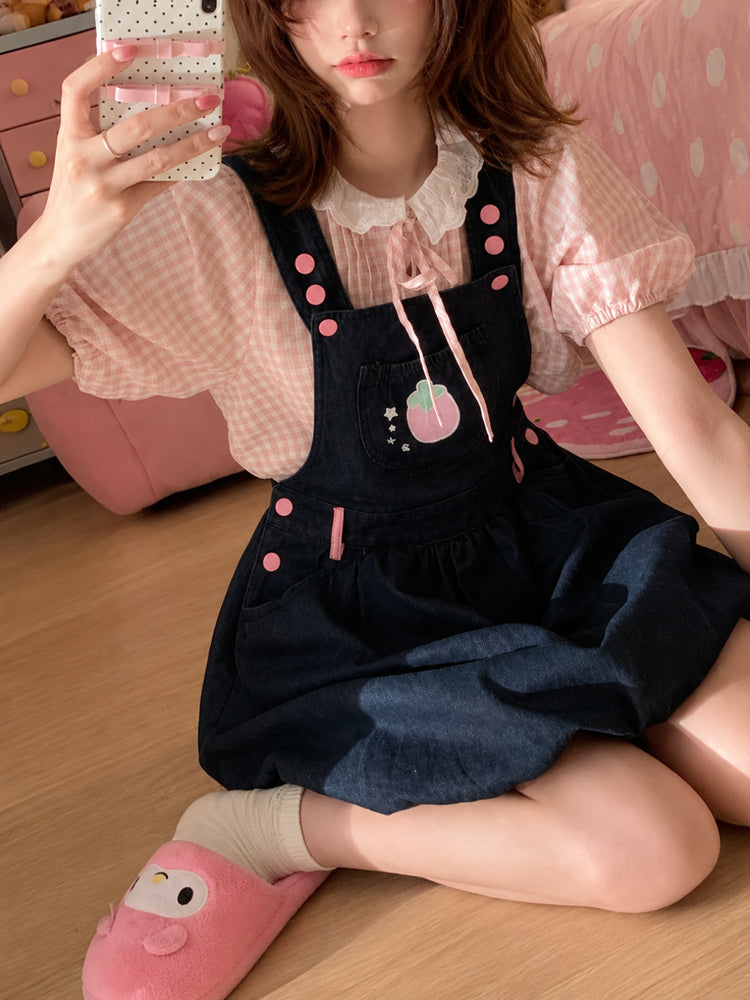 Strawberry Diary Blouse & Denim Bubble Dress-Sets-ntbhshop