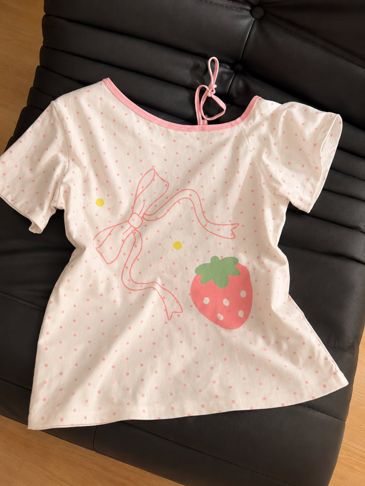 Strawberry Diary Off-Shoulder Tops-Tops-ntbhshop