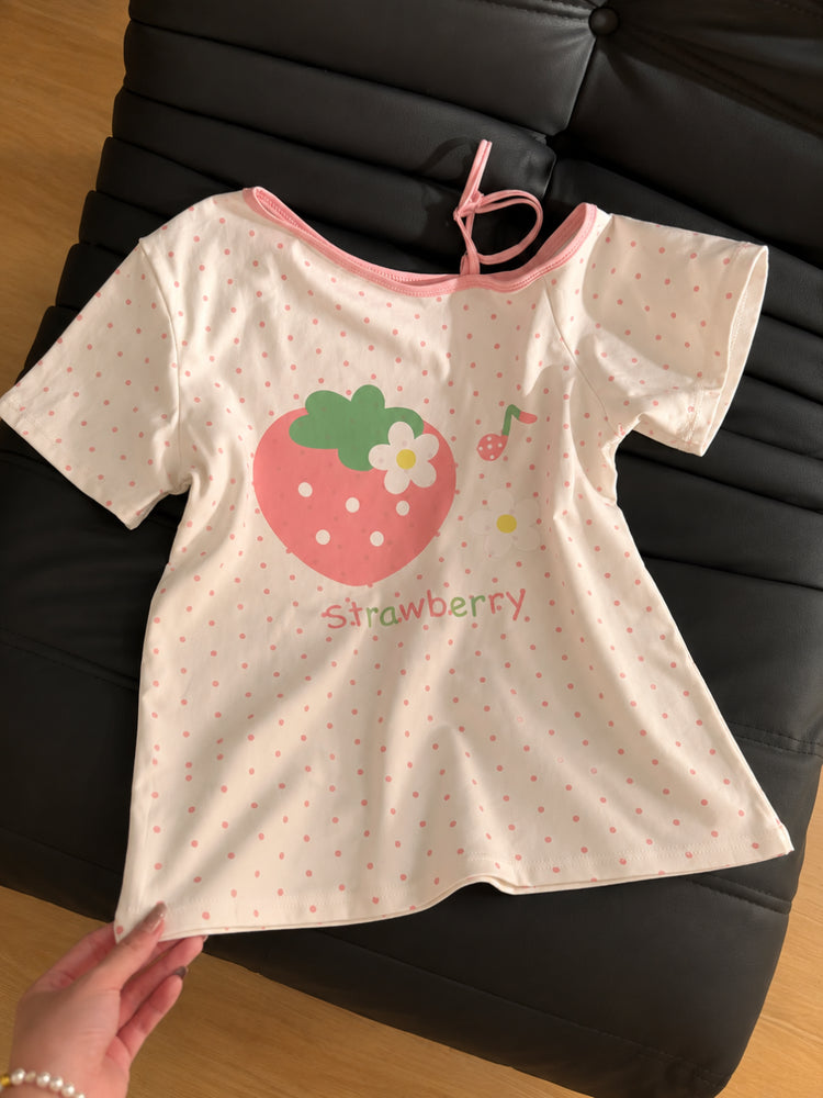 Strawberry Diary Off-Shoulder Tops-Tops-ntbhshop