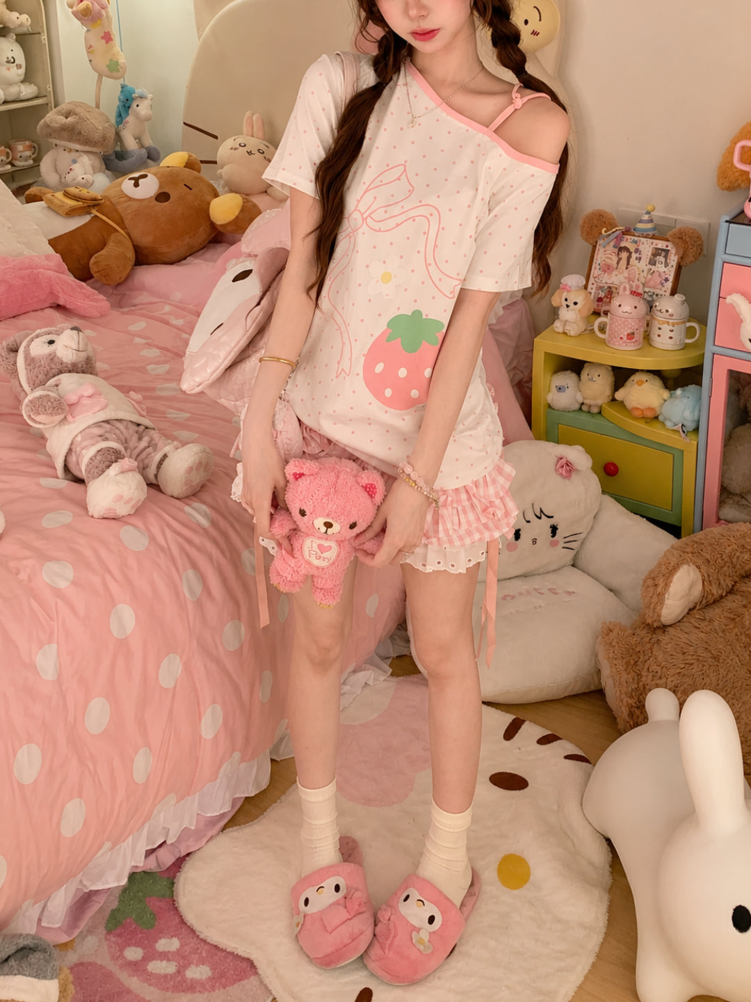 Strawberry Diary Off-Shoulder Tops-Tops-ntbhshop