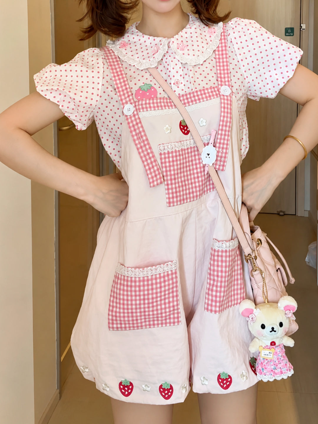 Strawberry Diary Bubble Overall Shorts-Tops-ntbhshop