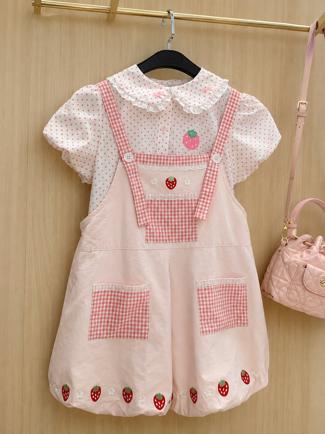 Strawberry Diary Bubble Overall Shorts-Tops-ntbhshop