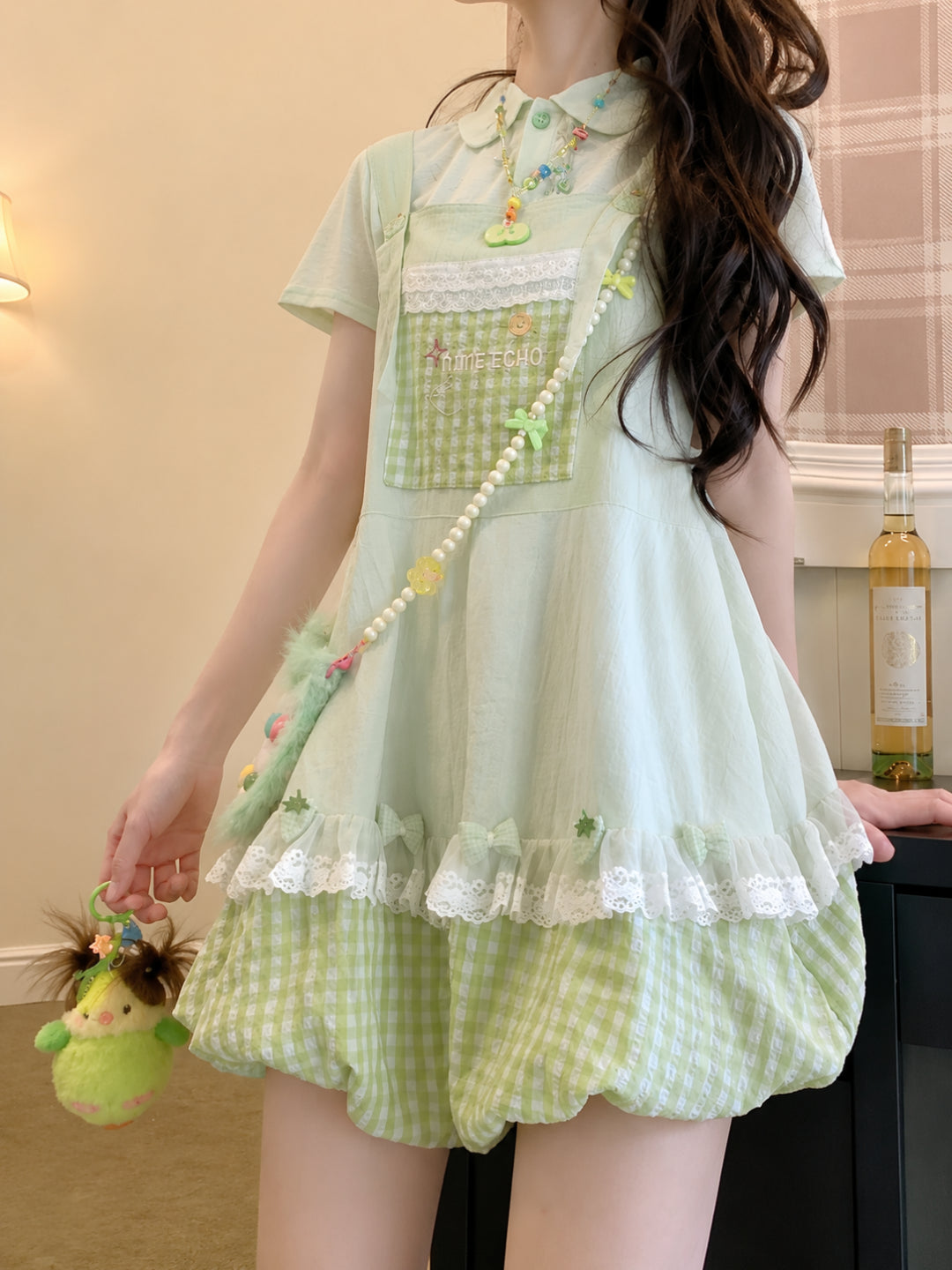 Berry Bloom Gingham Overall Shorts-Bottoms-ntbhshop
