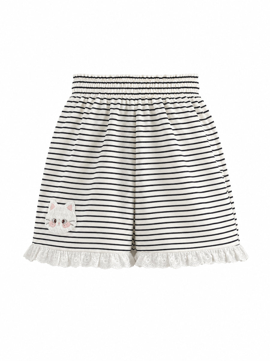 Kitty Stripe Lounge Shorts-Bottoms-ntbhshop