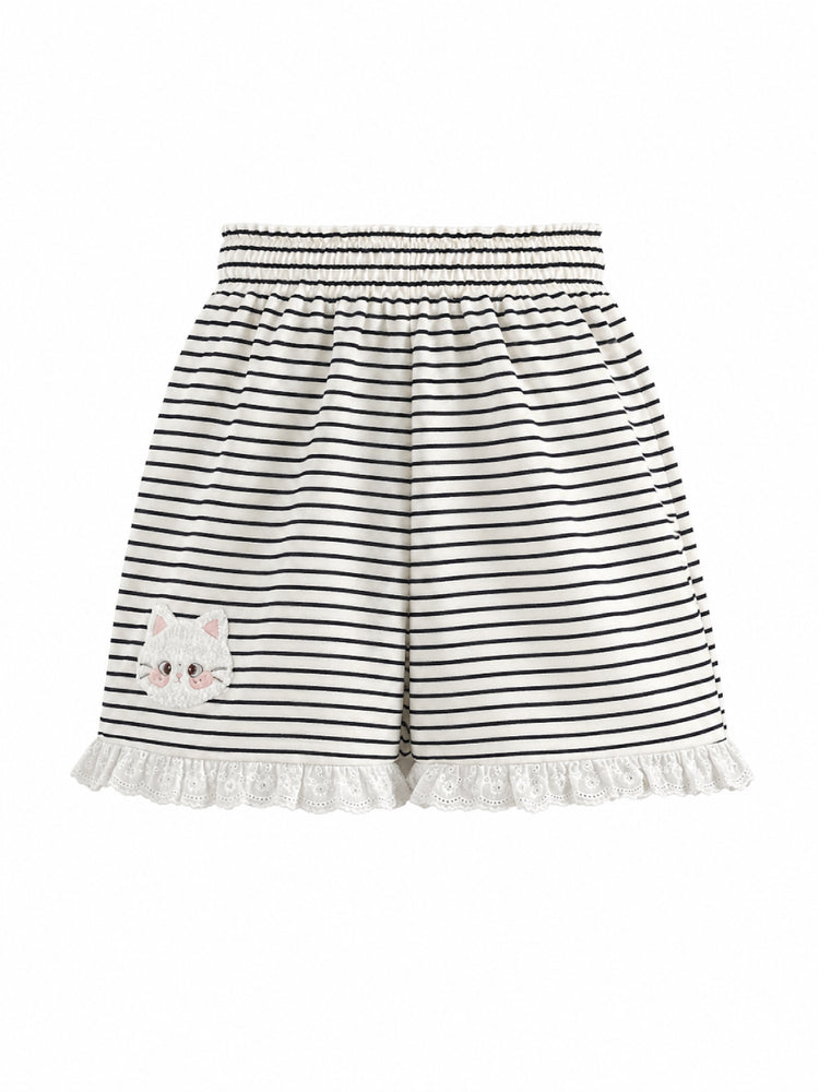 Kitty Stripe Lounge Shorts-Bottoms-ntbhshop