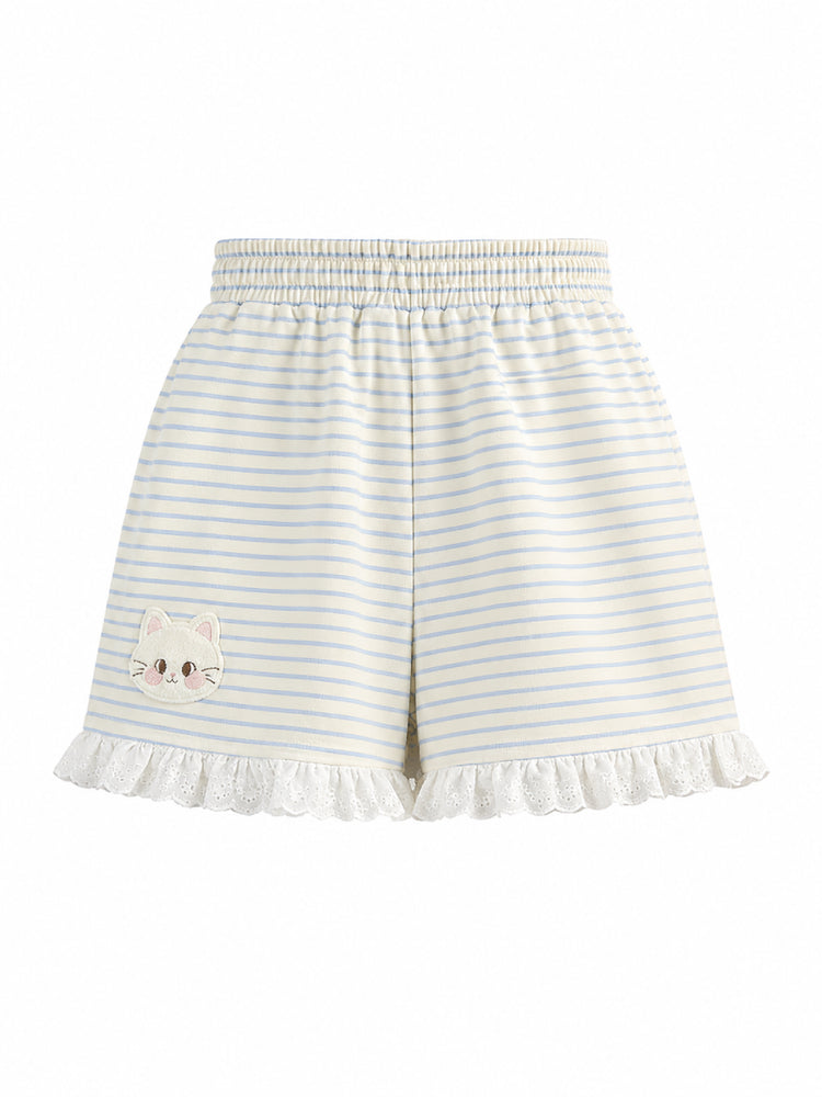 Kitty Stripe Lounge Shorts-Bottoms-ntbhshop