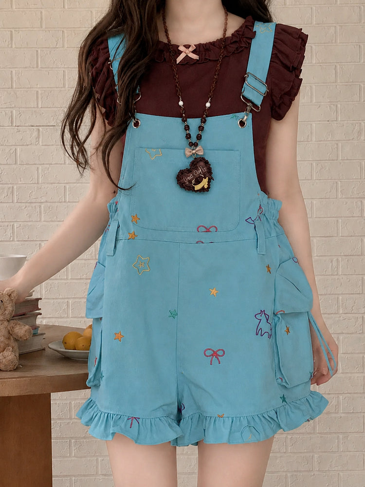 Candy Star Overall Shorts-Bottoms-ntbhshop