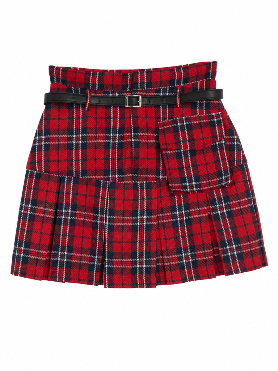 Cherry Tartan Pleated Skirt-Tops-ntbhshop