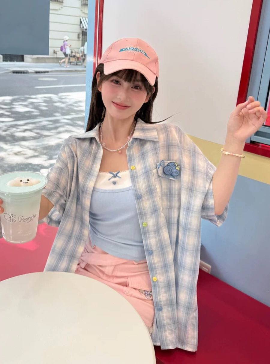 Blueberry Ribbed Bra Camisole-Tops-ntbhshop