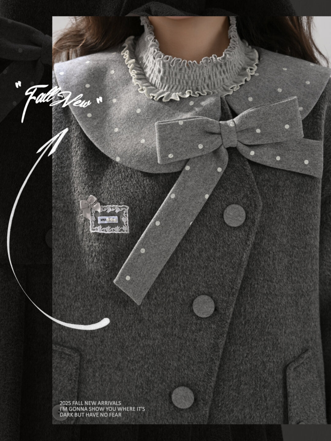 Grey Library Bow Woolen Coat-ntbhshop