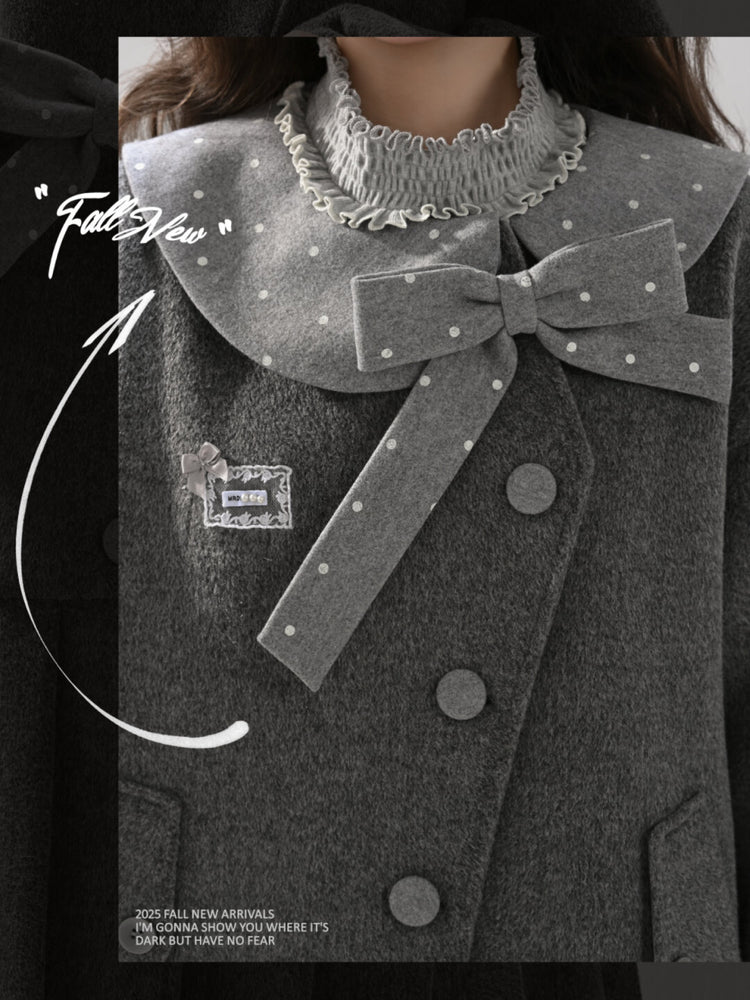 Grey Library Bow Woolen Coat-ntbhshop