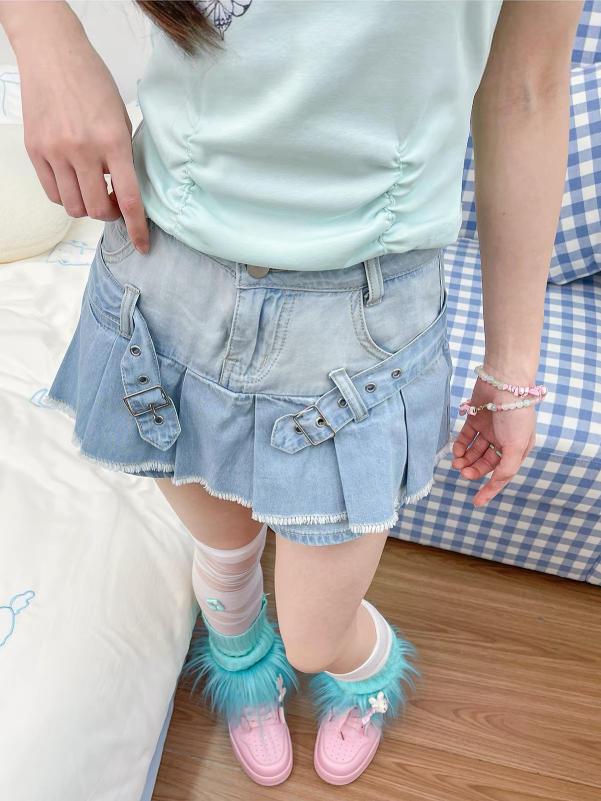 Orbit Buckle Denim Skort-Bottoms-ntbhshop