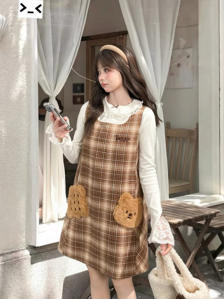 Cookie Bear Plaid Dress-Dresses-ntbhshop
