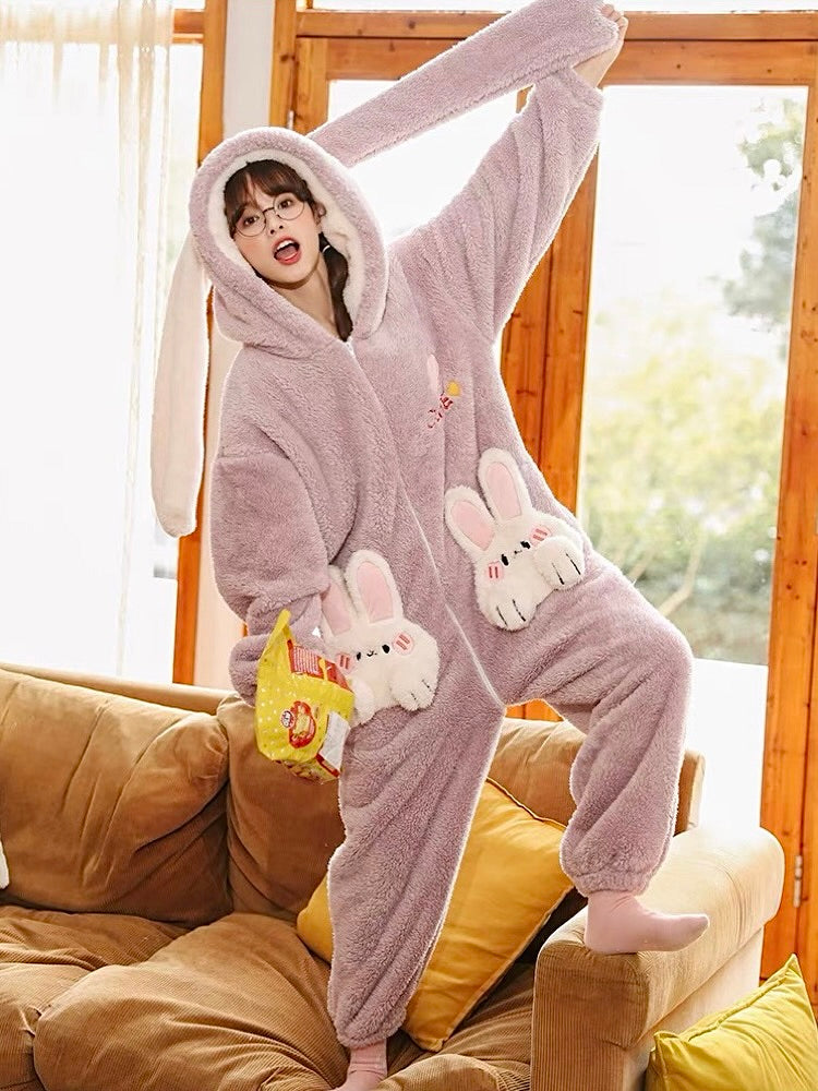 Lilac Bunny Cozy Dreamy Winter Fleece One-Piece Pajama