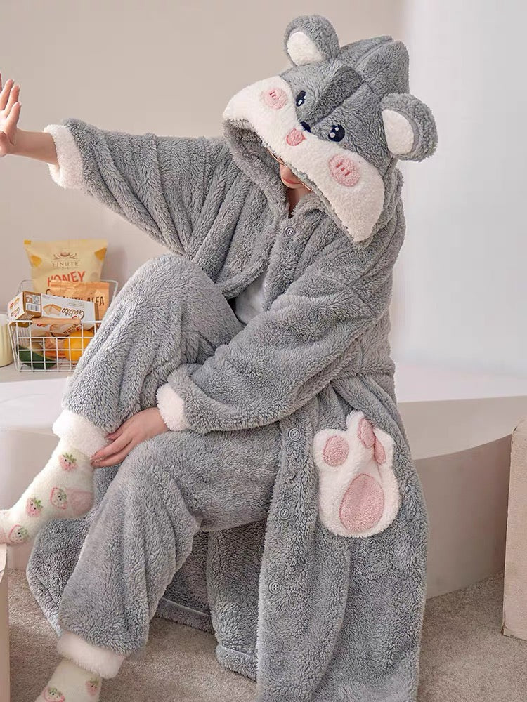 Cuddly Hamster Cozy Winter Fleece Sleepwear Nightgown Set-ntbhshop