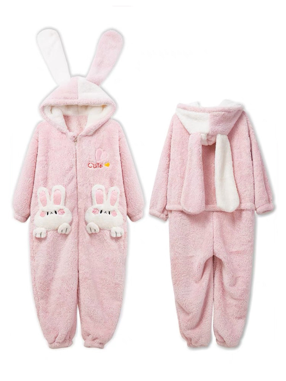 Pink Bunny Cozy Dreamy Winter Fleece One-Piece Pajama-ntbhshop