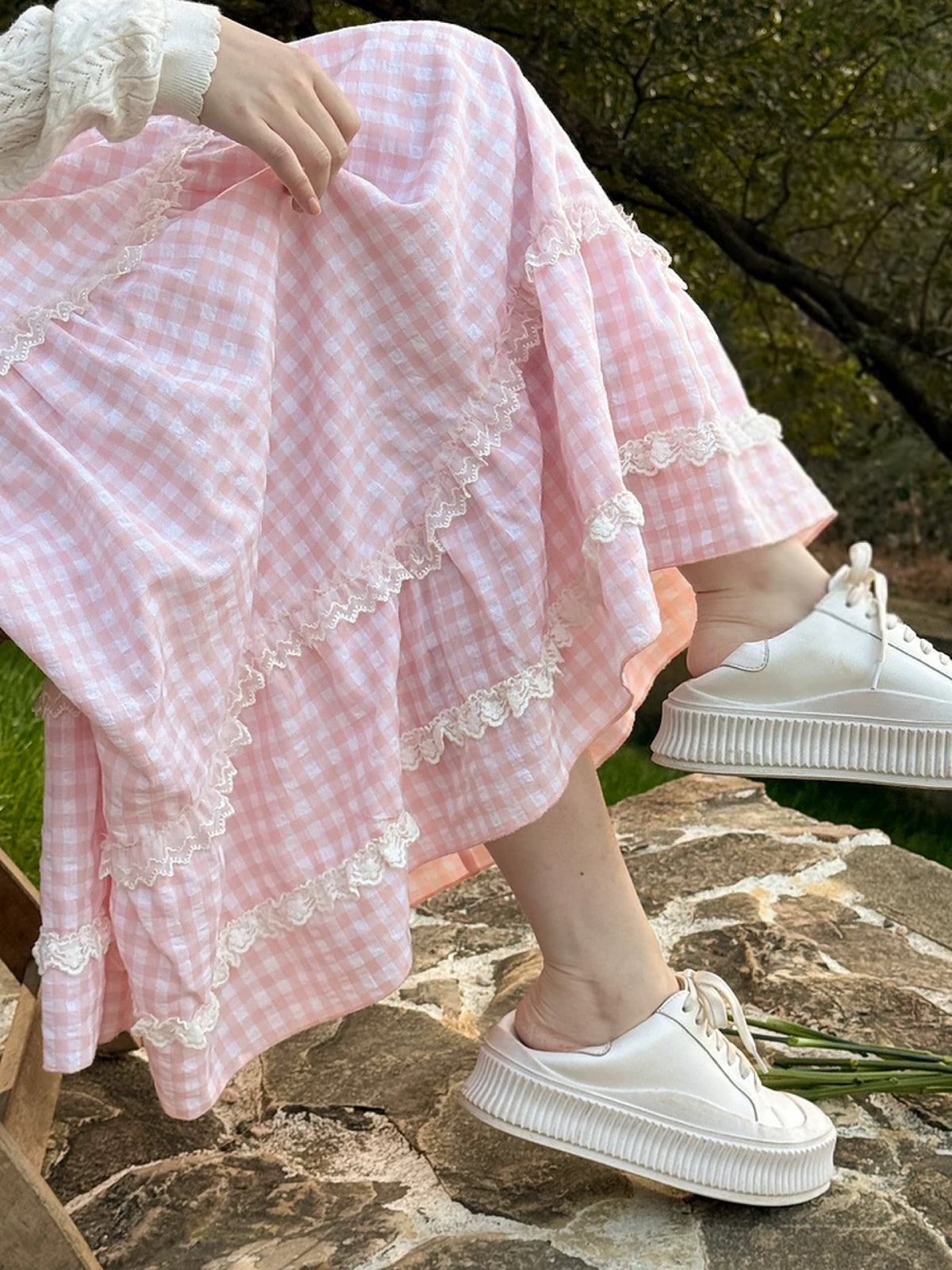 Blush Gingham Lace Skirts-Bottoms-ntbhshop