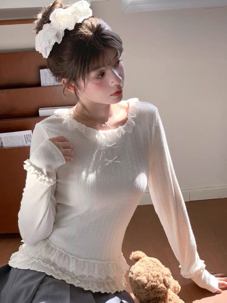 Cupcake Frill Knit Base Tops-ntbhshop