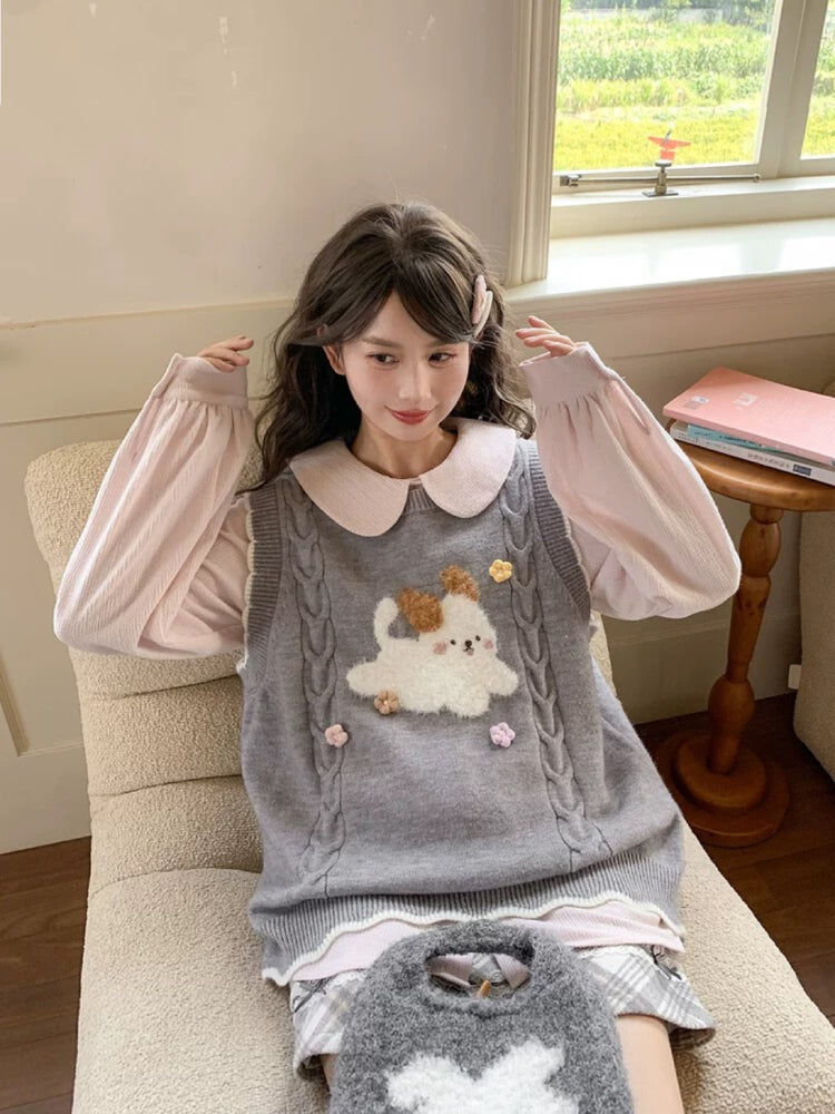 Milk Puppy Knit Vest-Outerwear-ntbhshop