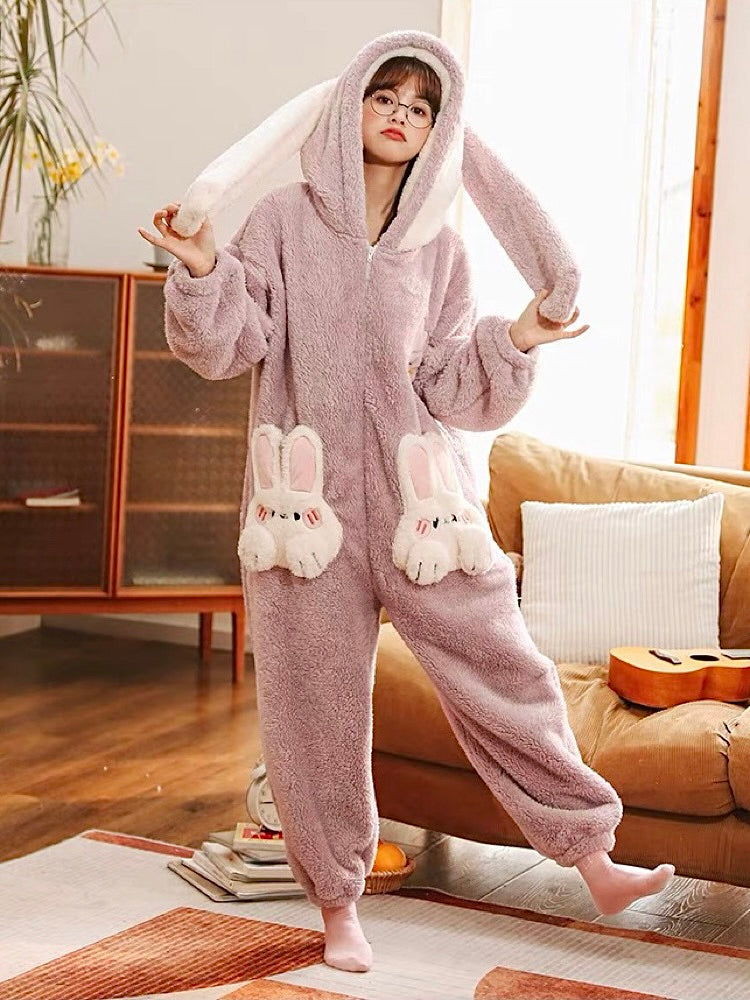 Lilac Bunny Cozy Dreamy Winter Fleece One-Piece Pajama-ntbhshop
