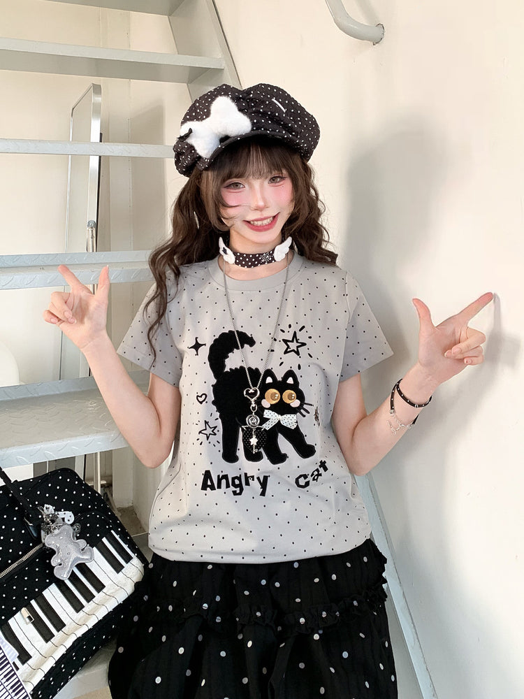 Angry Cat Polka Tee-Tops-ntbhshop