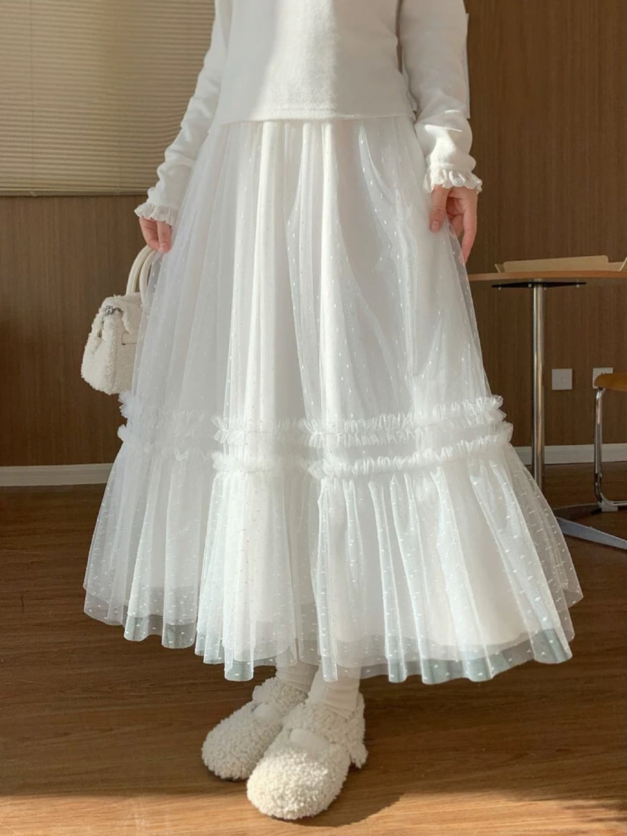 Snow Bloom Lace Tiered Skirts-Bottoms-ntbhshop