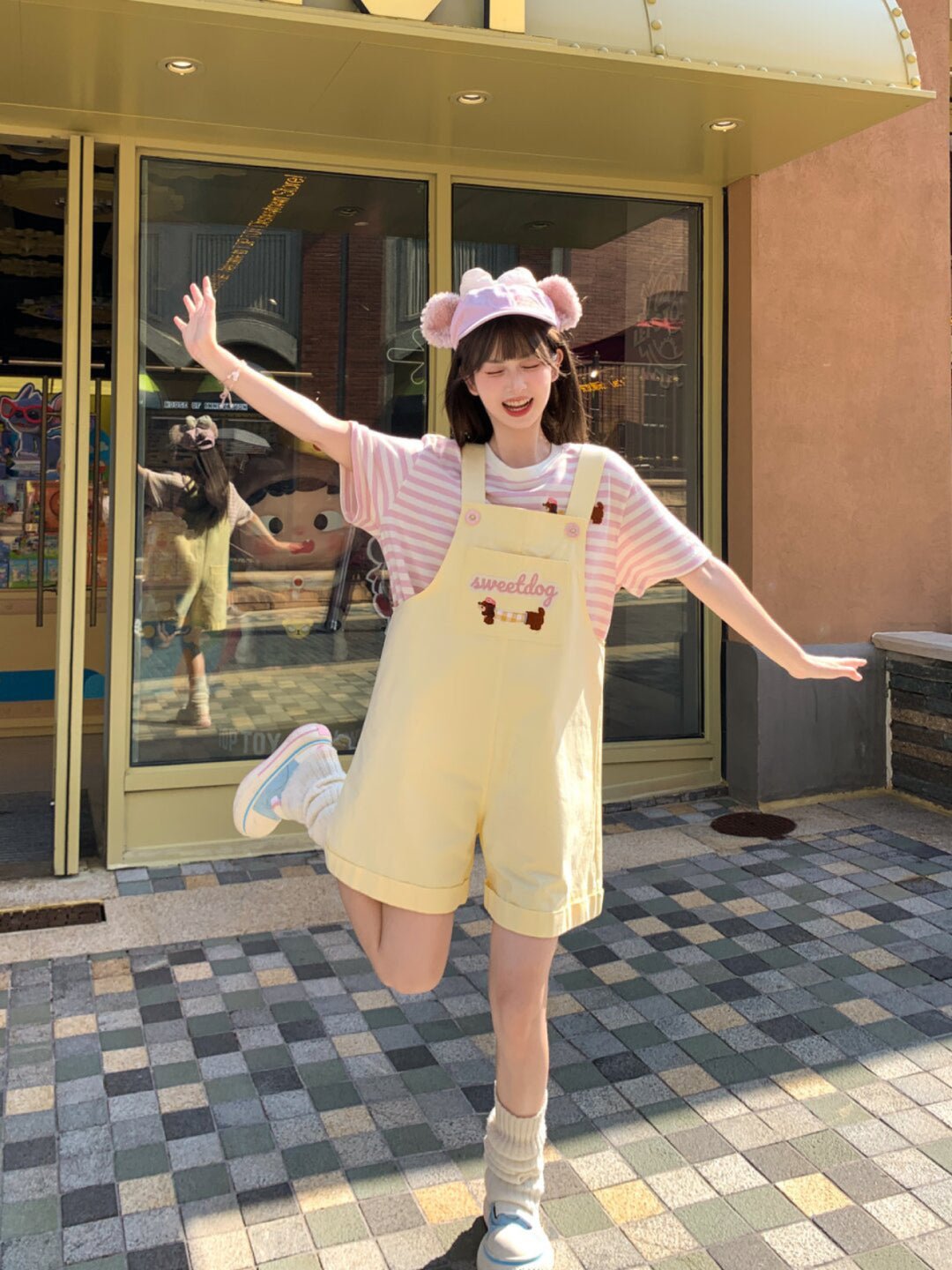 Sweet Dog Stripe Tee & Overall Shorts-Sets-ntbhshop