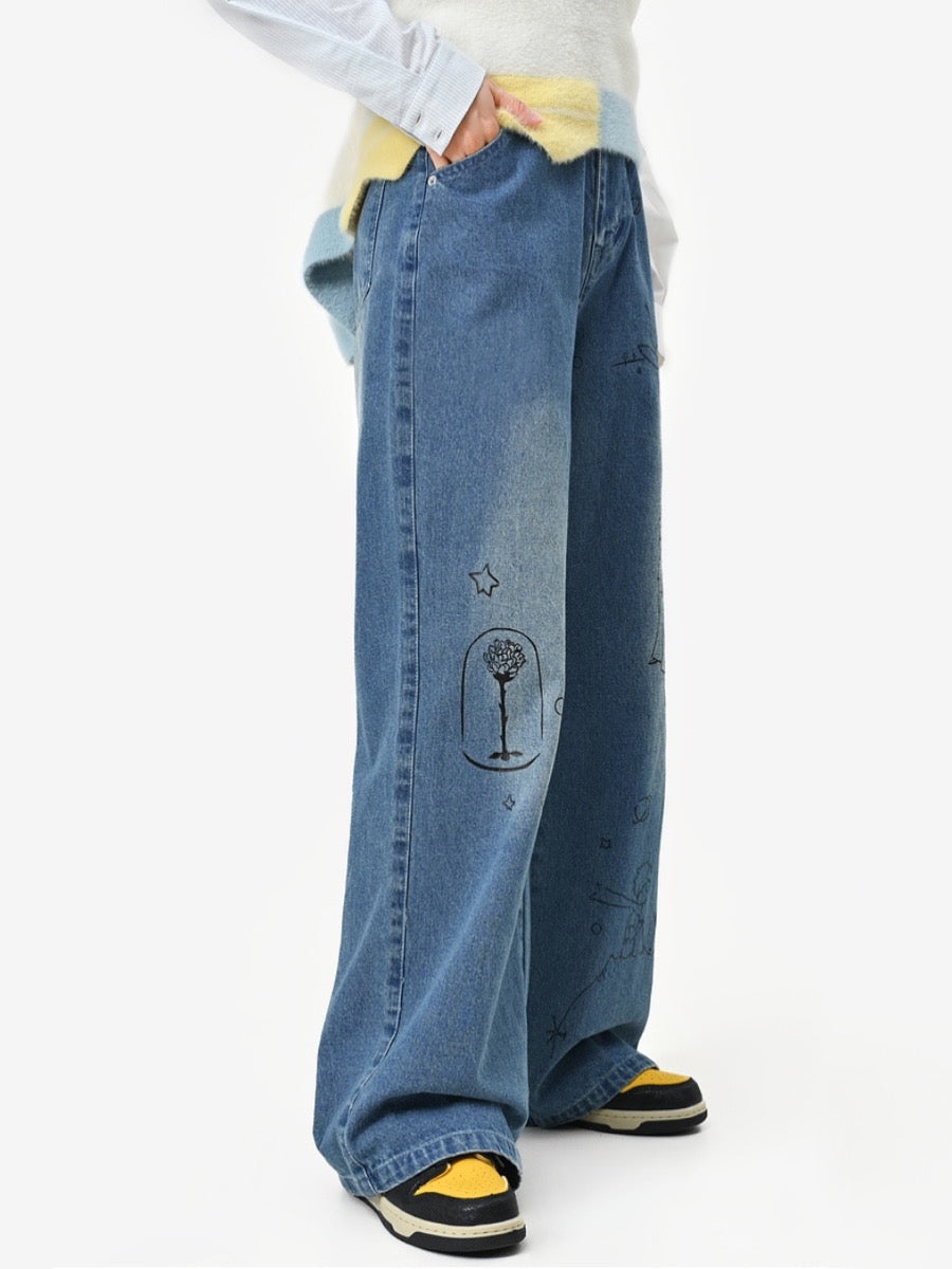 The Little Prince High Waist Straight Washed Jeans-ntbhshop