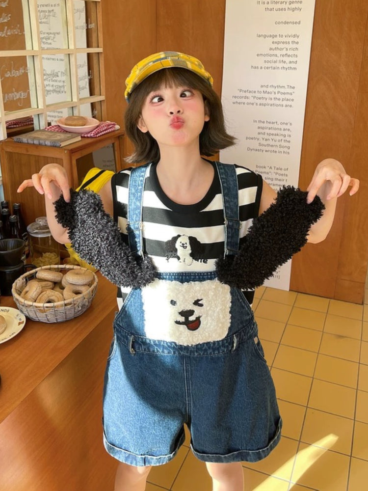 Puppy Milk Denim Overall Shorts-Bottoms-ntbhshop