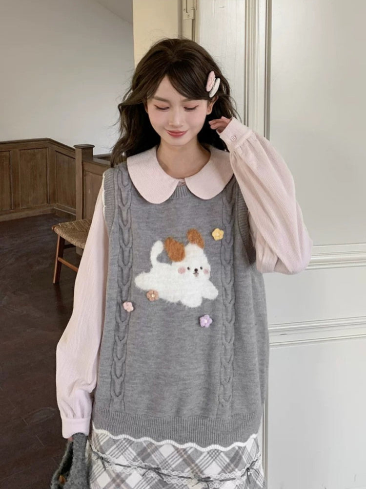 Milk Puppy Knit Vest-Outerwear-ntbhshop