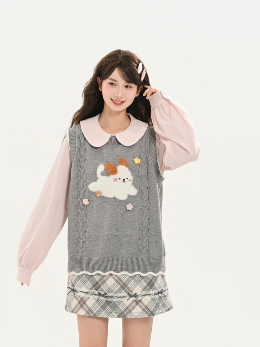 Milk Puppy Knit Vest-Outerwear-ntbhshop
