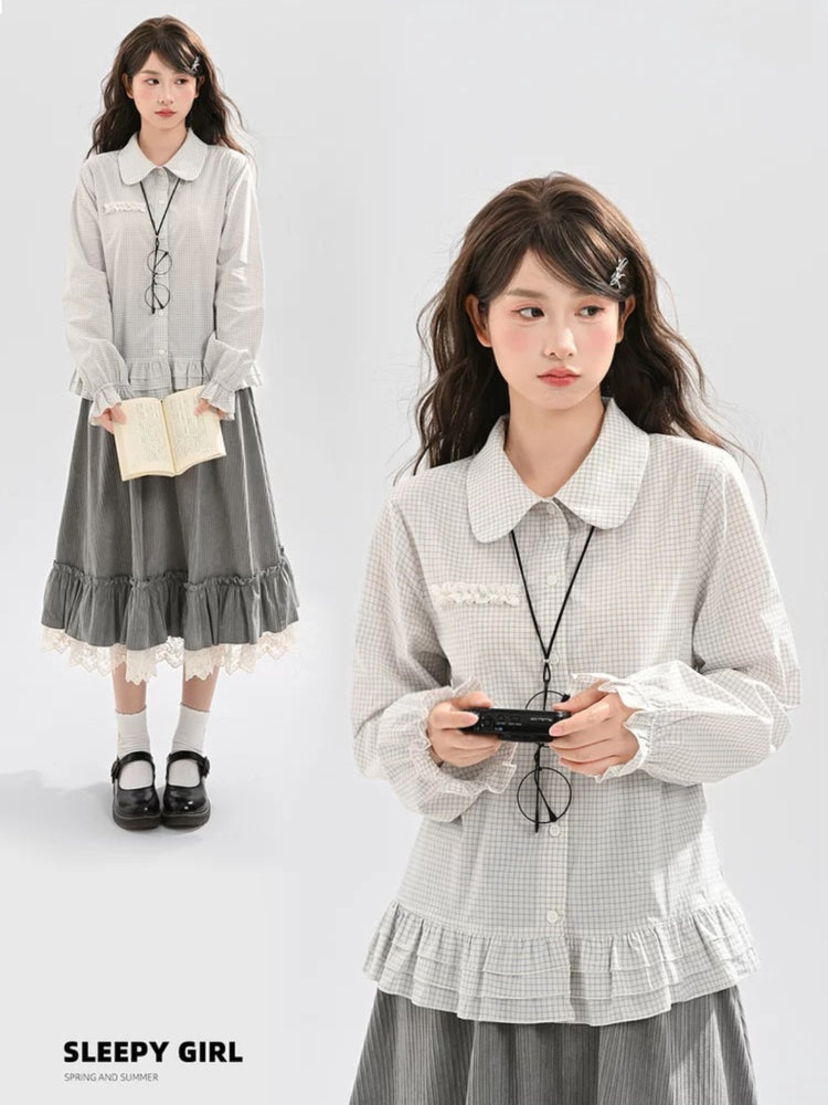Soft Lecture Doll Gingham Blouse-ntbhshop