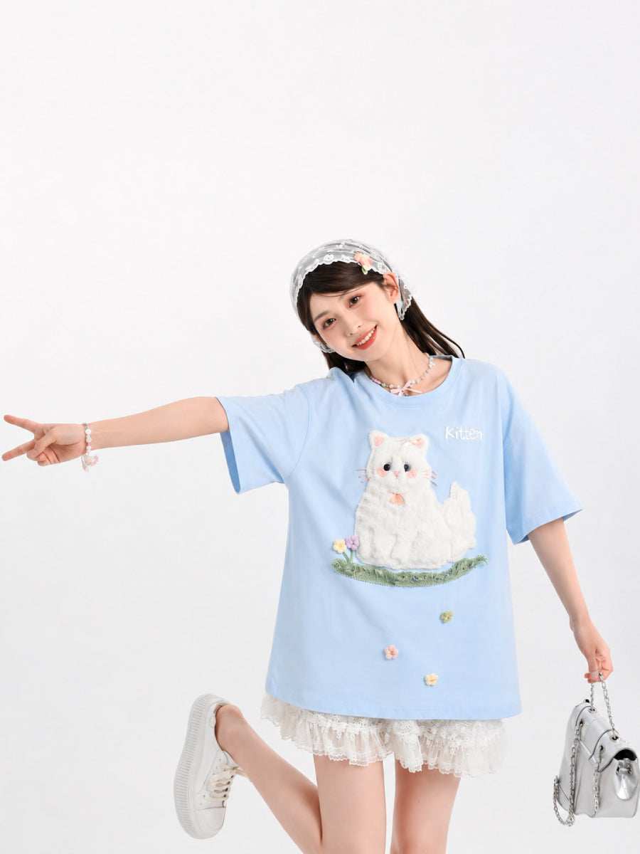 Kitten Garden Cotton Tee-Tops-ntbhshop