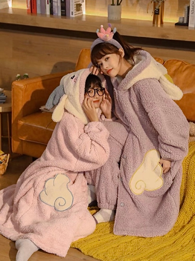 Shy Bunny Cozy Winter Fleece Sleepwear Nightgown Sets-ntbhshop
